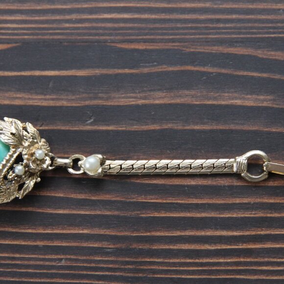 Suffragette Style Bracelet with Green Cabachon & Seed Pearls - Picture 5 of 16